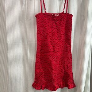 Red Sleeveless Dress with Ruffle Hem